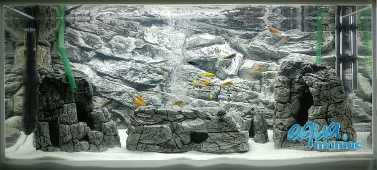 3D Grey Rock Background 239x56cm in 4 section to fit 8 foot by 2 foot tanks